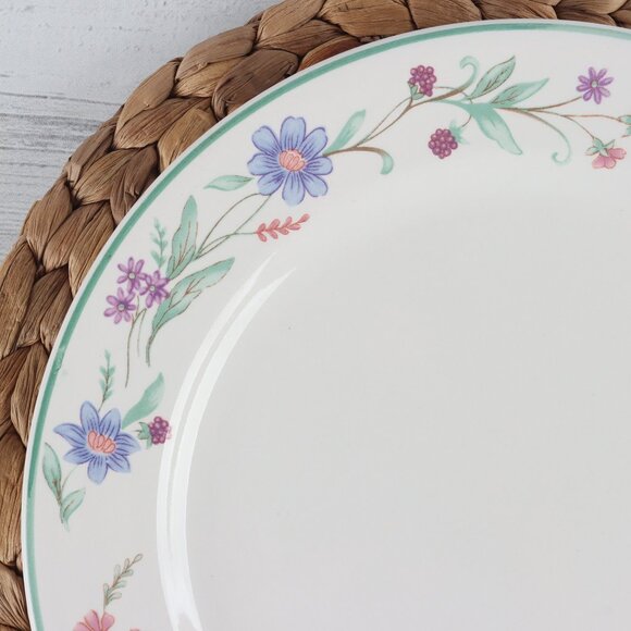 Vintage Oneida Ava Dinner Plate 11"in, Blue & Purple Flowers, Green Band - Picture 2 of 5